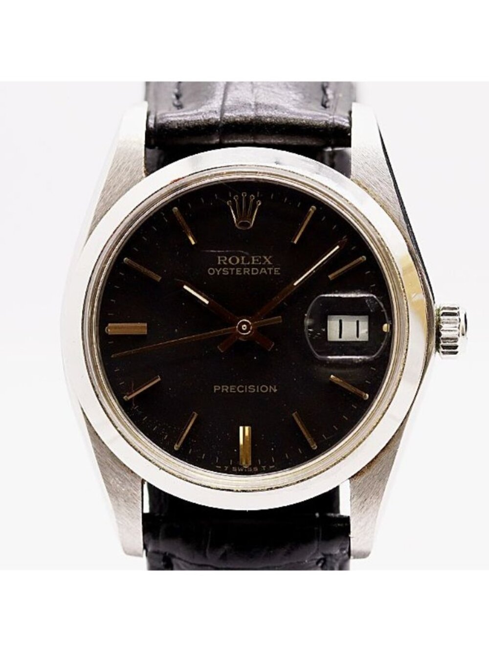 Rolex Oyster Date Precision Hand Wound Black Dial Watch
